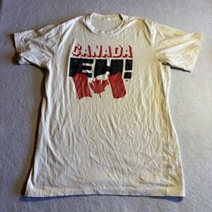 Vintage Mens Canada Eh Graphic T Shirt Beige Short Sleeve Crew Neck Casual 80s